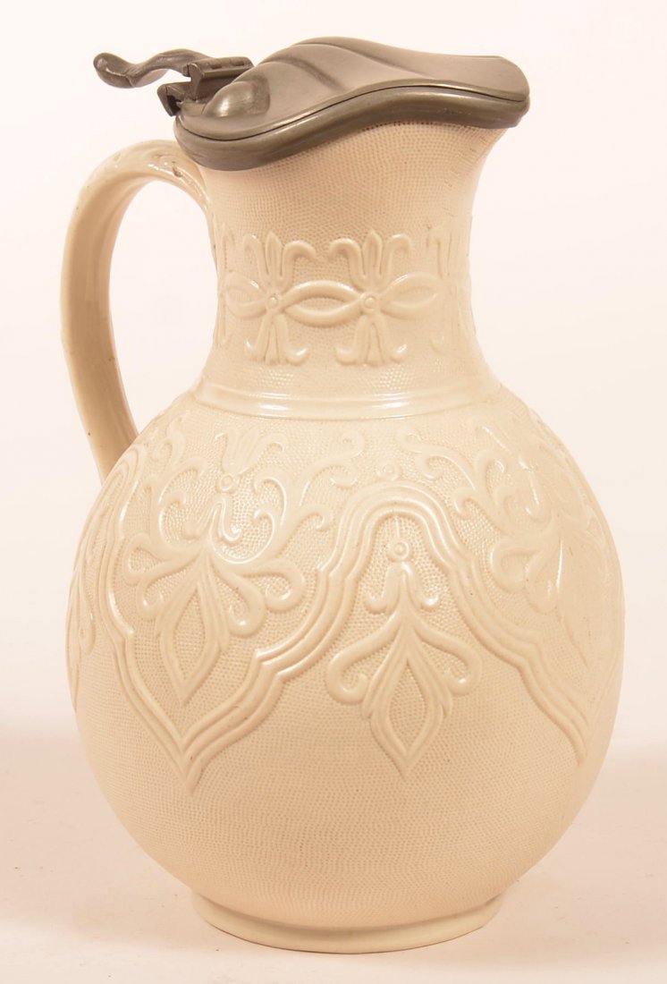 English Stoneware Pewter Mounted Syrup Jug. (1 of 3)