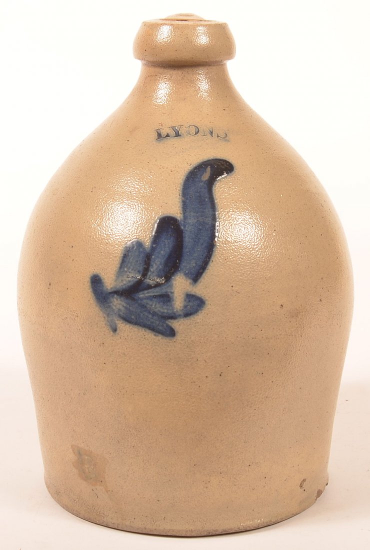Lyons Stoneware Jug w/ Blue Leaf Decoration. (1 of 3)