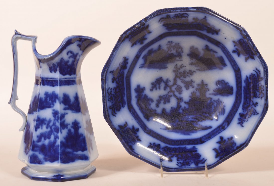 Flow Blue Chapoo Pattern Wash Bowl & Pitcher. (1 of 4)