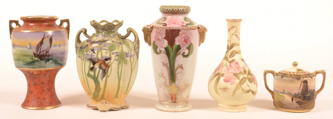 Five Various Pieces of Hand Painted Porcelain. (1 of 3)