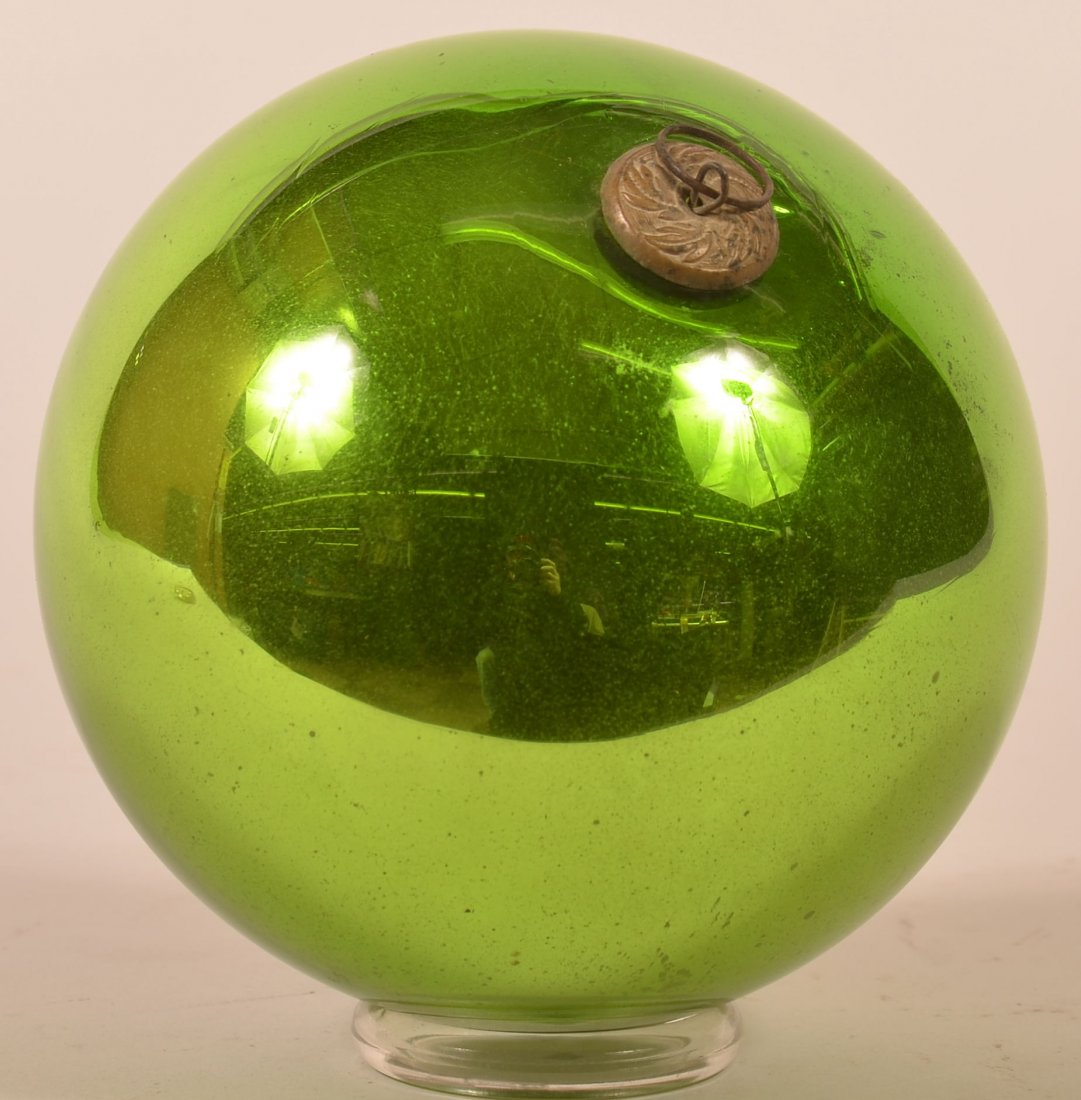 Green Blown Glass Ball Form German Kugel. (1 of 2)