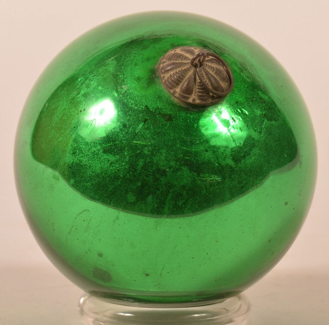 Green Blown Glass Ball Form German Kugel. (1 of 2)