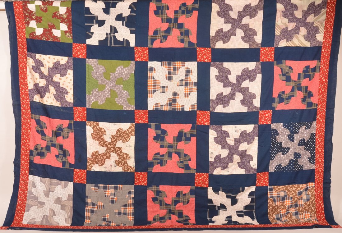 Antique Drunkards Path Patchwork Quilt Top. (1 of 2)