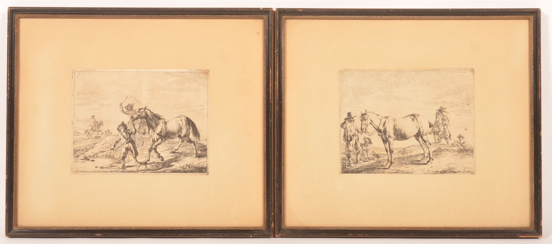 Two Dirck Stoop Etchings, Figures with Horses. (1 of 3)