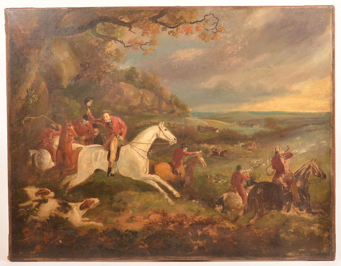 19th Century Oil on Canvas Fox Hunt Painting. (1 of 7)