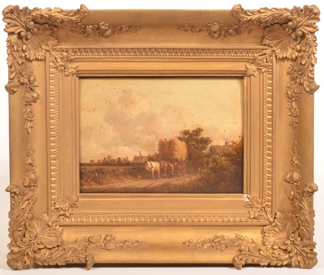 19th C. After the Harvest Oil on Board Painting. (1 of 4)