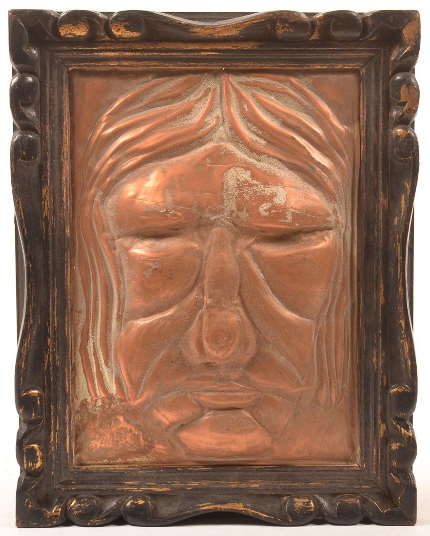 Embossed Copper Plaque Mask of a Man's Face. (1 of 3)