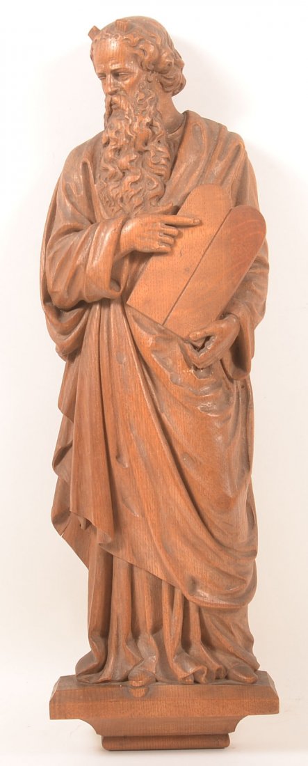 Carved Oak Figure of Moses Holding a Tablet. (1 of 3)