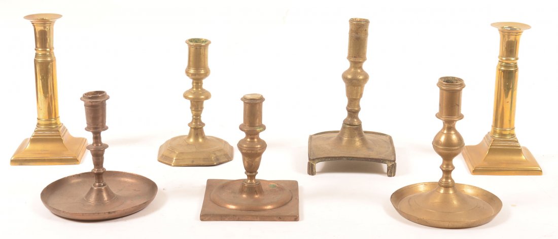 7 Various 18th/19th Century Brass Candlesticks. (1 of 3)