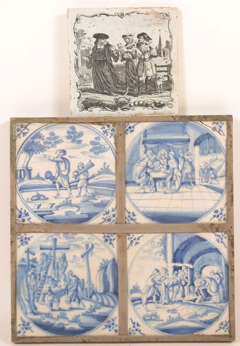 4 Delft Blue & White Tiles w/ Religious Designs. (1 of 4)
