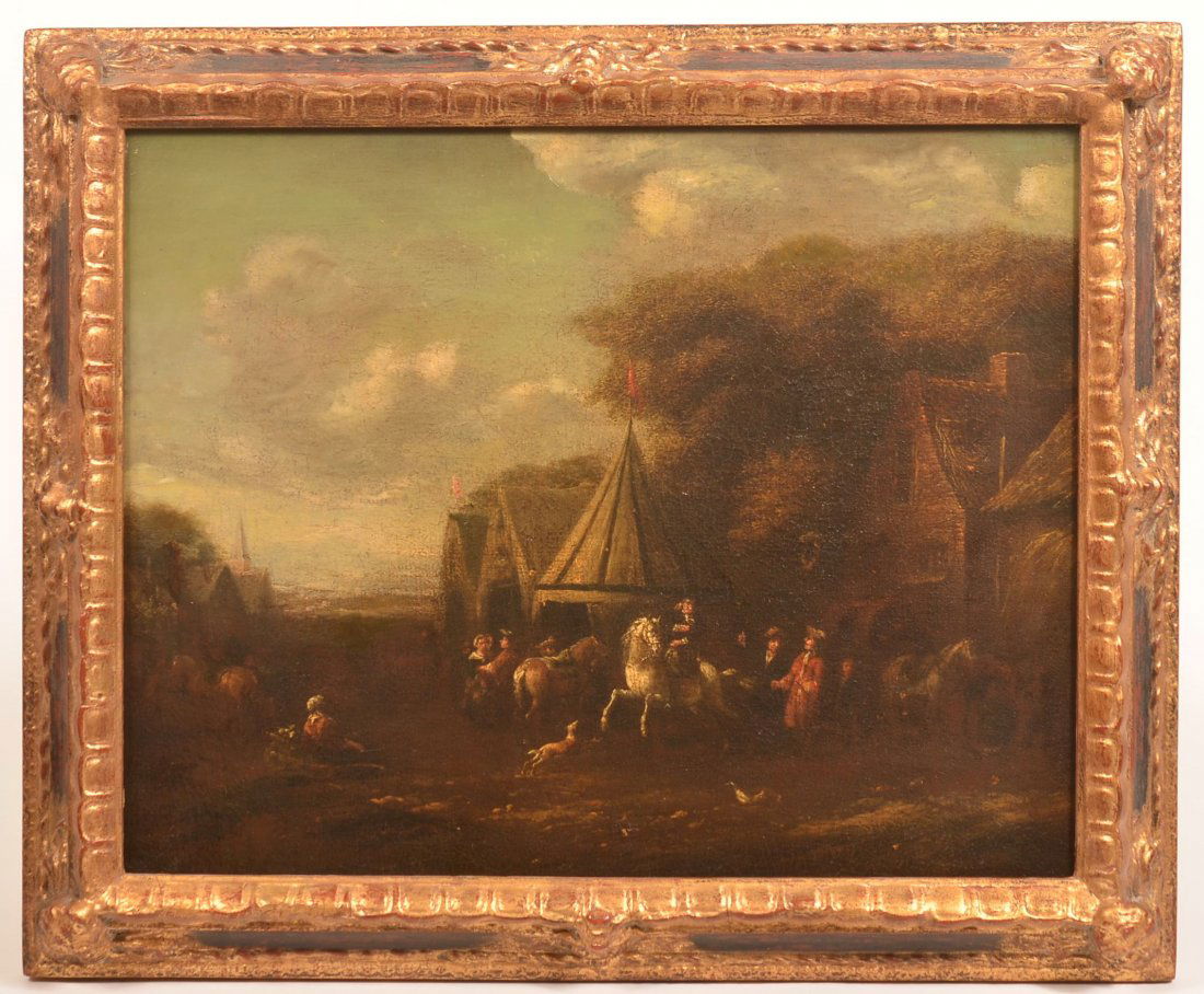 18th Cent. Oil Painting Depicting a Village Scene. (1 of 5)