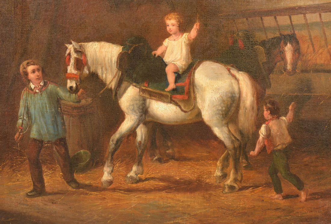 Oil Painting Depicting an Interior Stable Scene. (1 of 4)