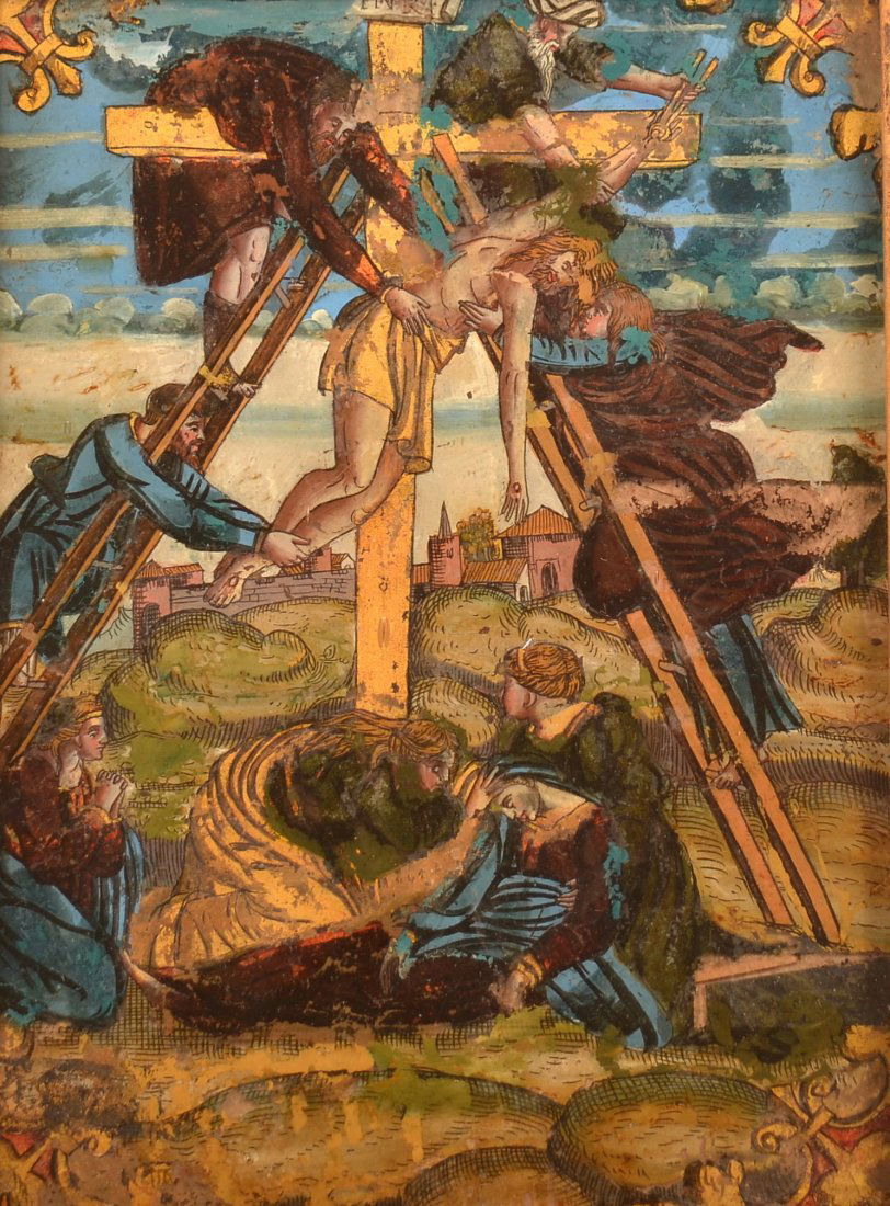 Crucifixion of Christ Reverse Painting on Glass. (1 of 4)