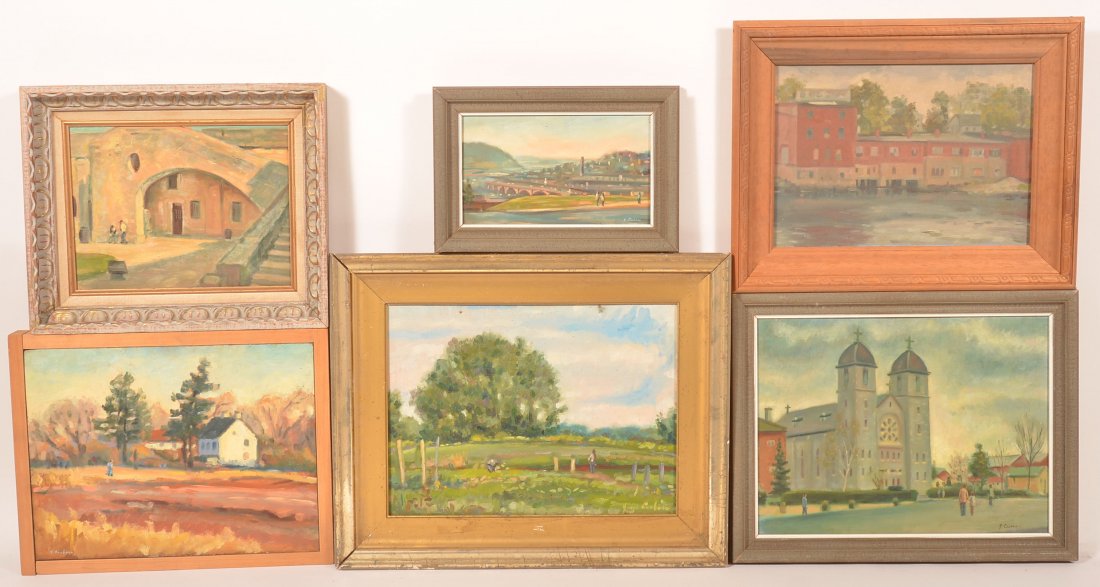 Six J. Cashore Oil Paintings of Buildings. (1 of 2)