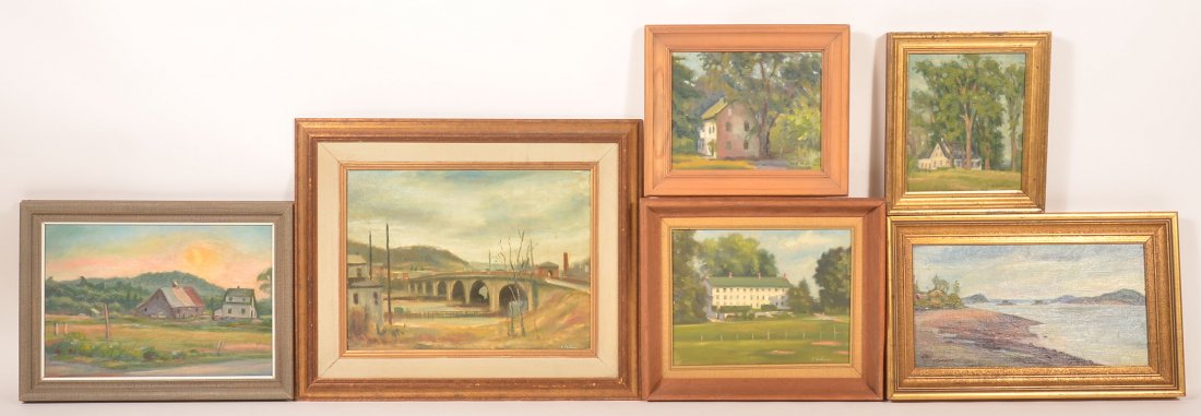 Six J. Cashore Oil Paintings of Buildings. (1 of 2)