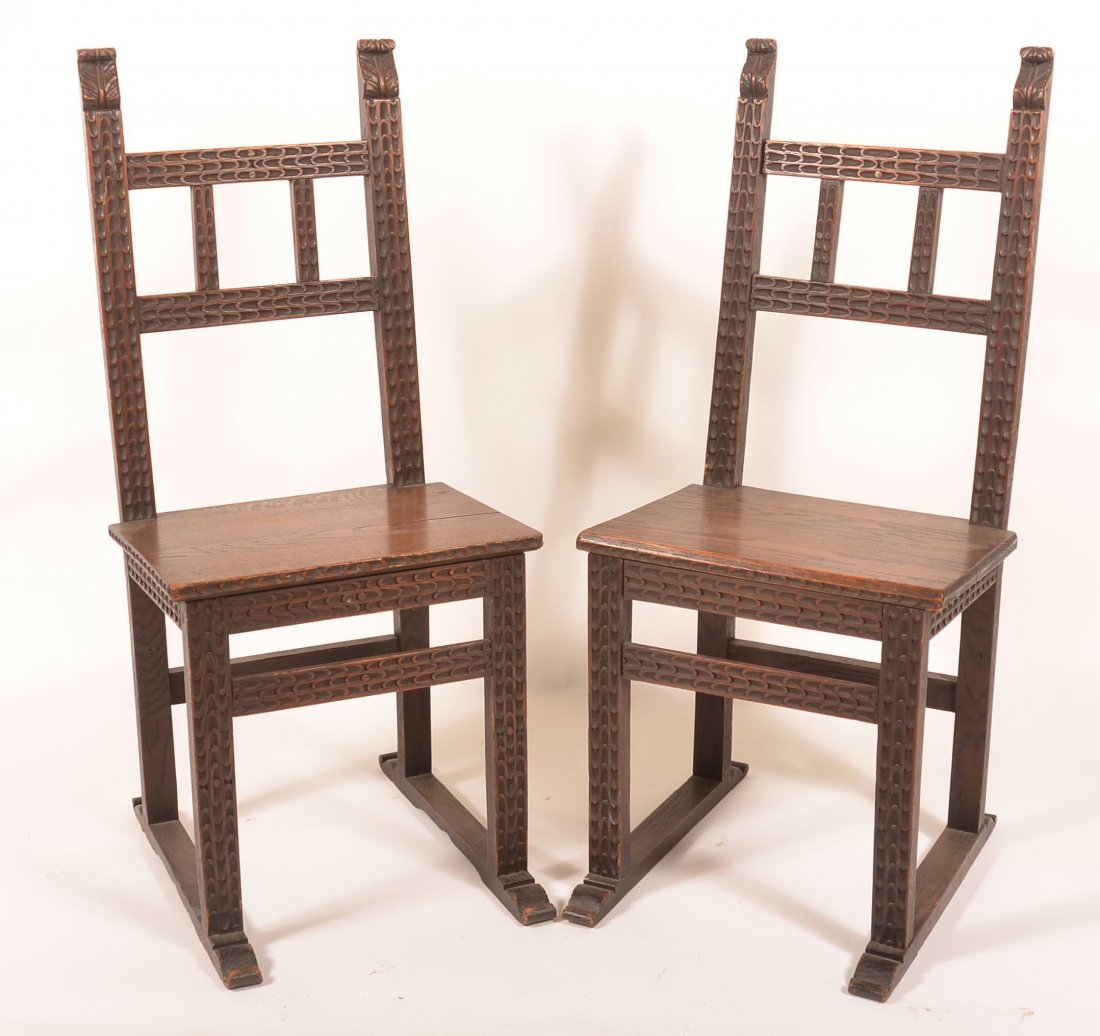 Pair of English Art and Crafts Oak Sidechairs. (1 of 5)