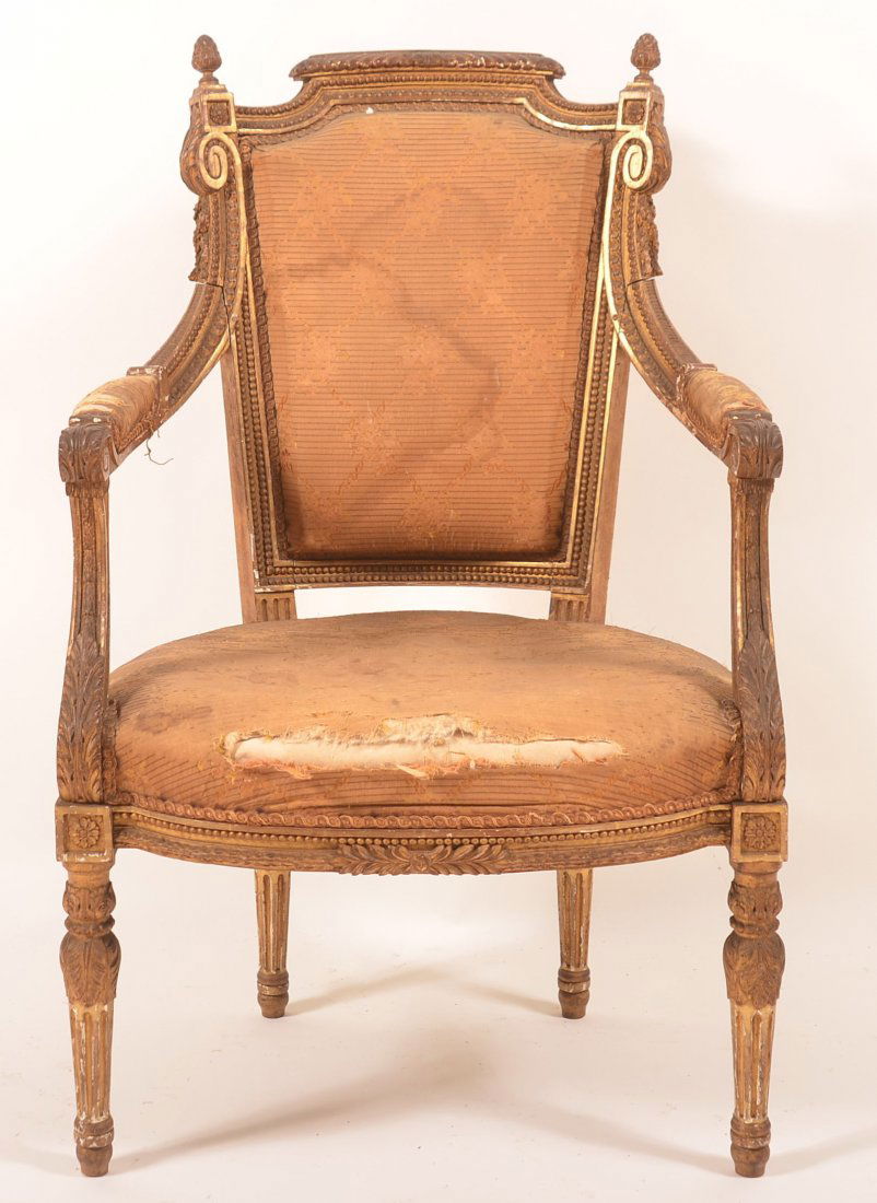 French Louis XVI Carved & Gilt Frame Armchair. (1 of 3)