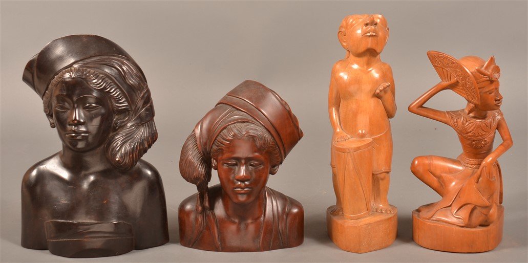 4 Vintage Figural Wood Carvings From Bali. (1 of 2)