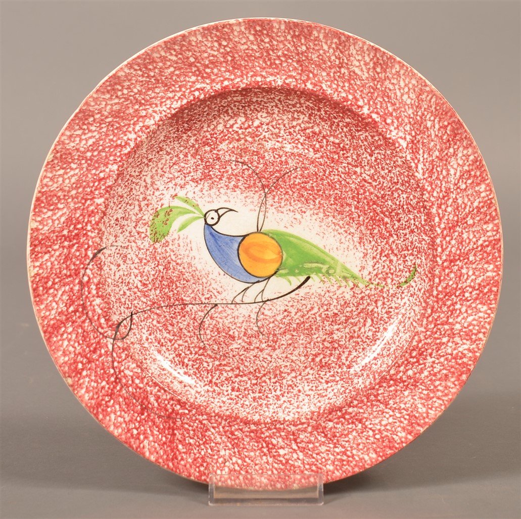 Red Spatter China Peafowl Pattern Plate. (1 of 2)