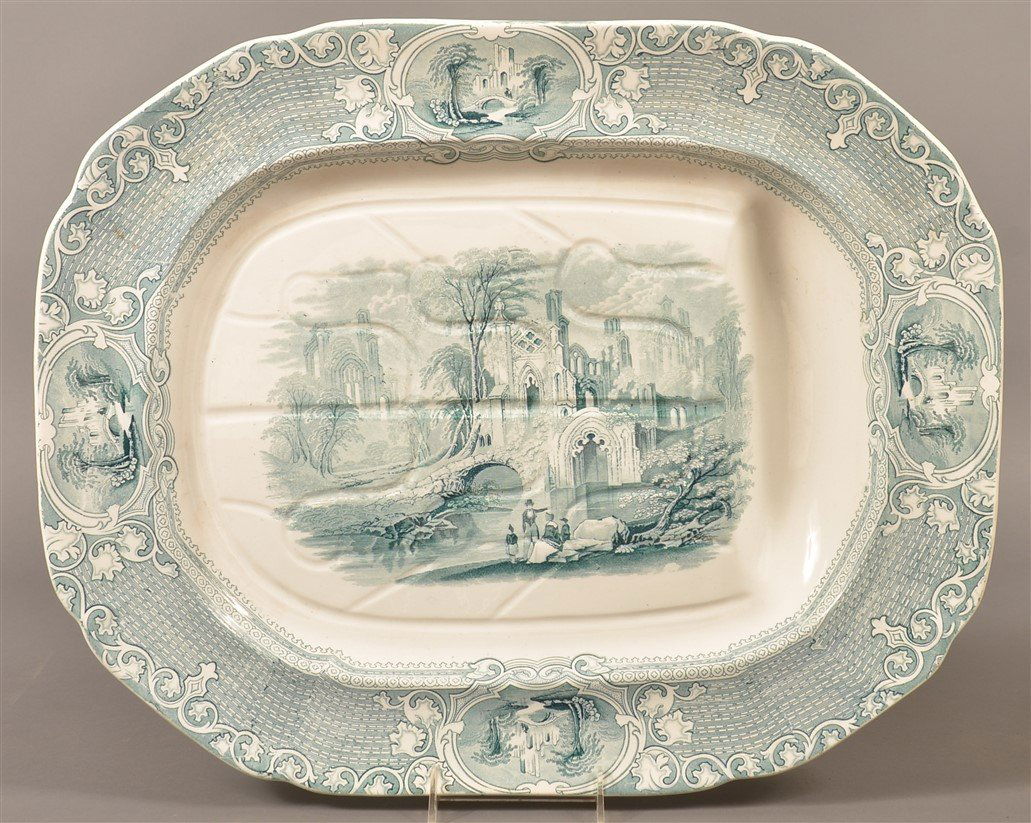 Green Transfer Abbey Pattern Tree-Well Platter. (1 of 2)