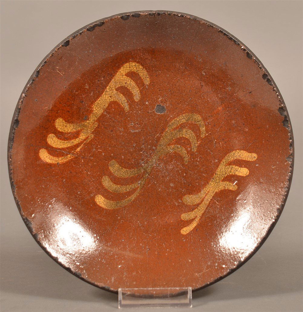 PA 19th Century Glazed Redware Plate. (1 of 2)