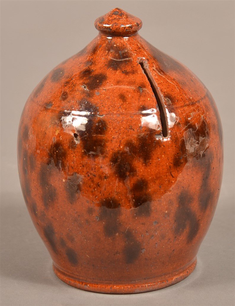 PA 19th Century Redware Dome Form still Bank. (1 of 2)