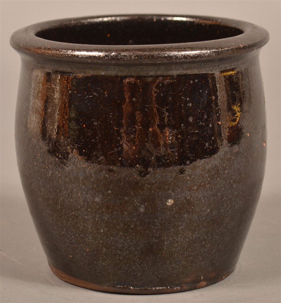 Manganese Glazed Redware Storage Crock. (1 of 2)