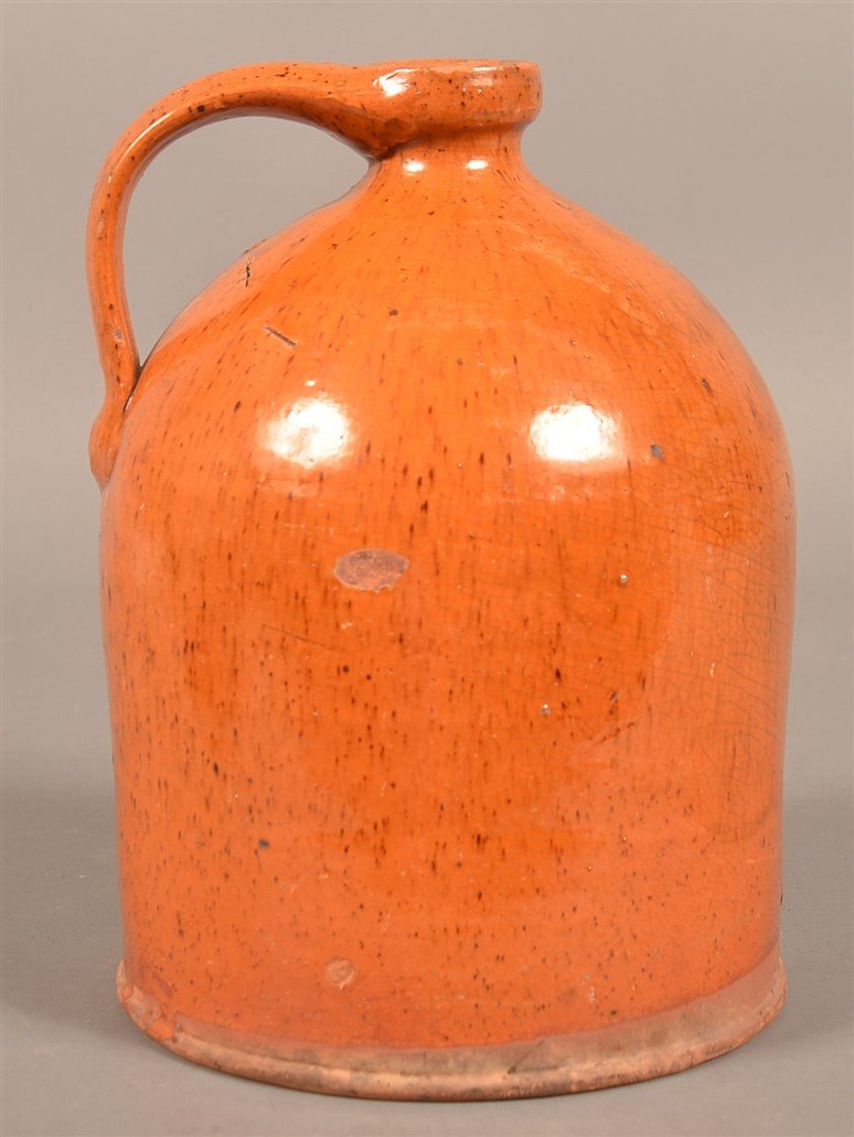 19th Century Pumpkin Glazed Redware Jug. (1 of 3)