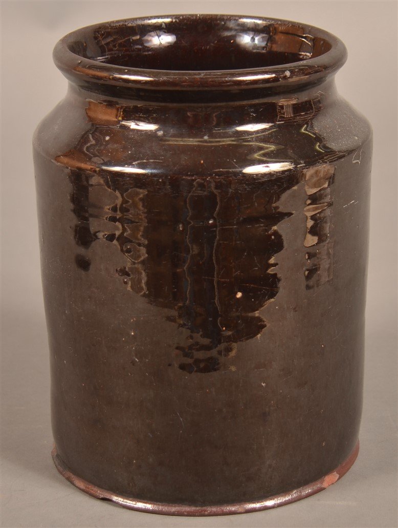 19th Century Glazed Redware Storage Jar. (1 of 2)