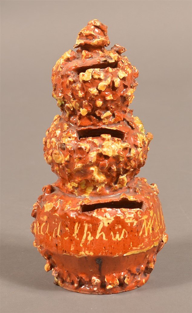 English 19th Century Redware Still Bank. (1 of 3)