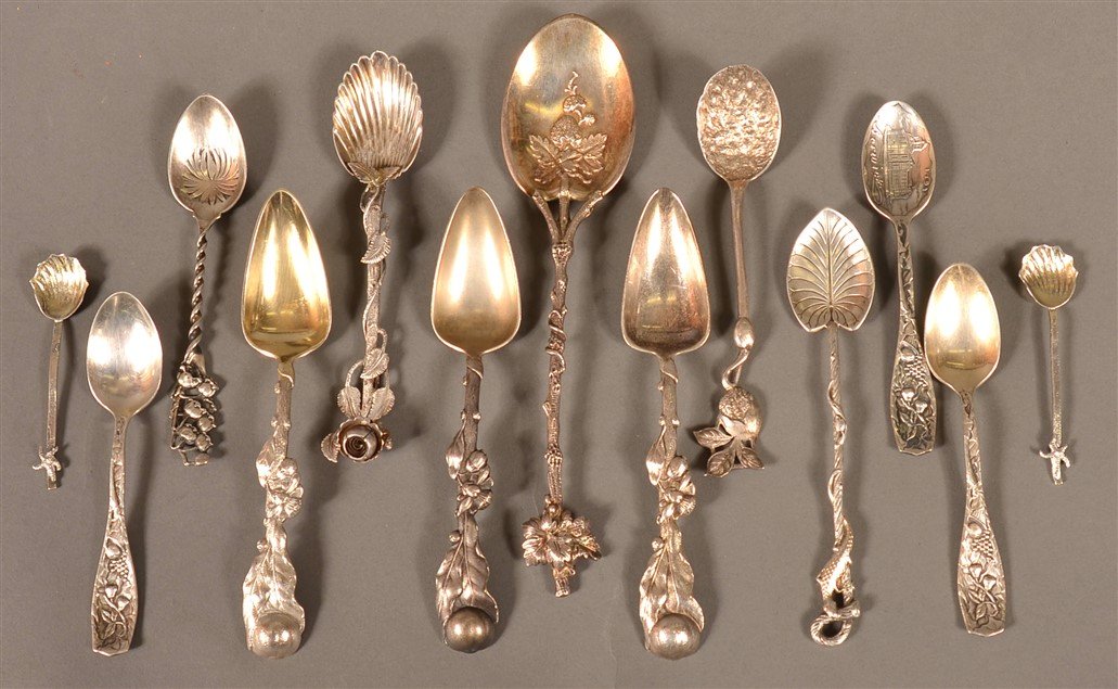 Lot of 13 Various Sterling Silver Spoons. (1 of 2)