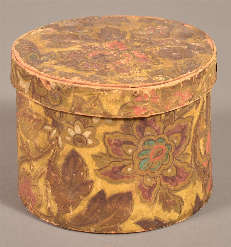 19th Century Wallpaper Covered Trinket Box. (1 of 5)
