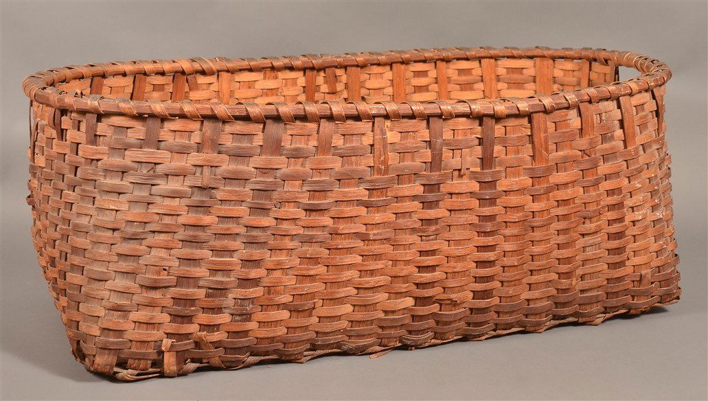 Large 19th Century Oak Splint Storage Basket. (1 of 3)
