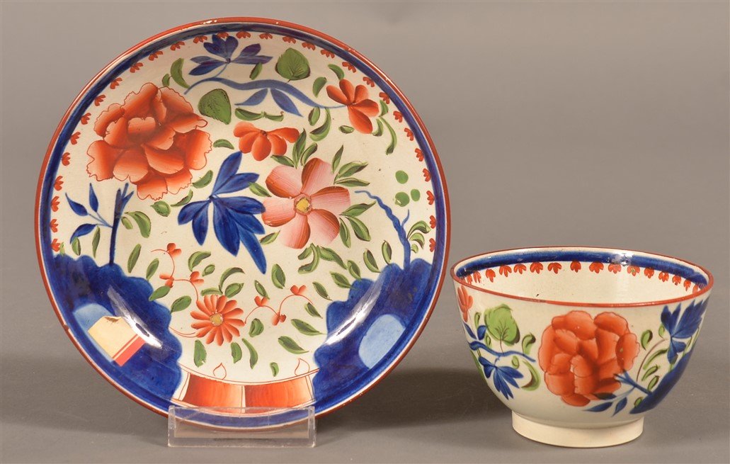 Gaudy Soft Paste Double Rose Cup and Saucer. (1 of 3)