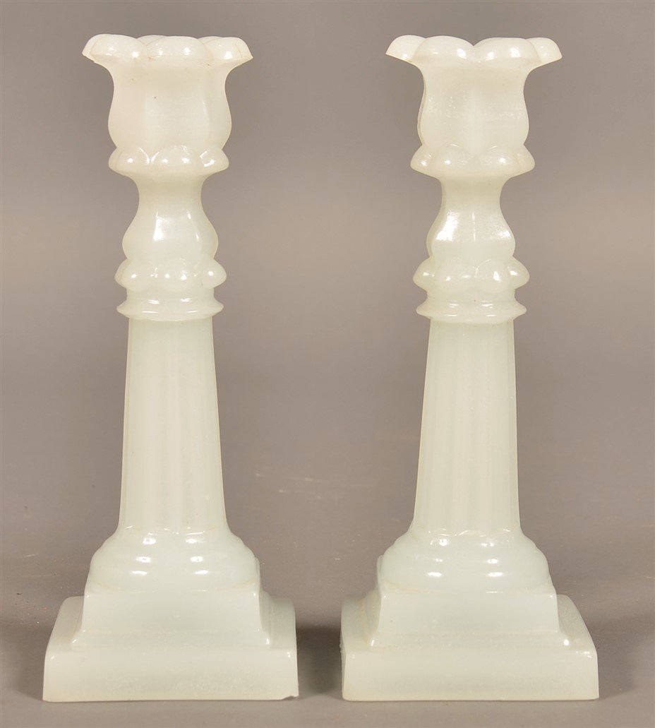 Pair of Boston and Sandwich Glass Candlesticks (1 of 4)