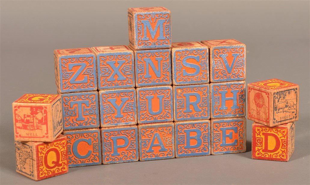 Set of Twenty Vintage Wood Alphabet Blocks. (1 of 3)