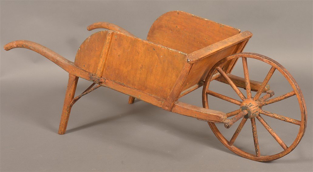 Antique Painted Wood Child's Wheel Barrow. (1 of 3)