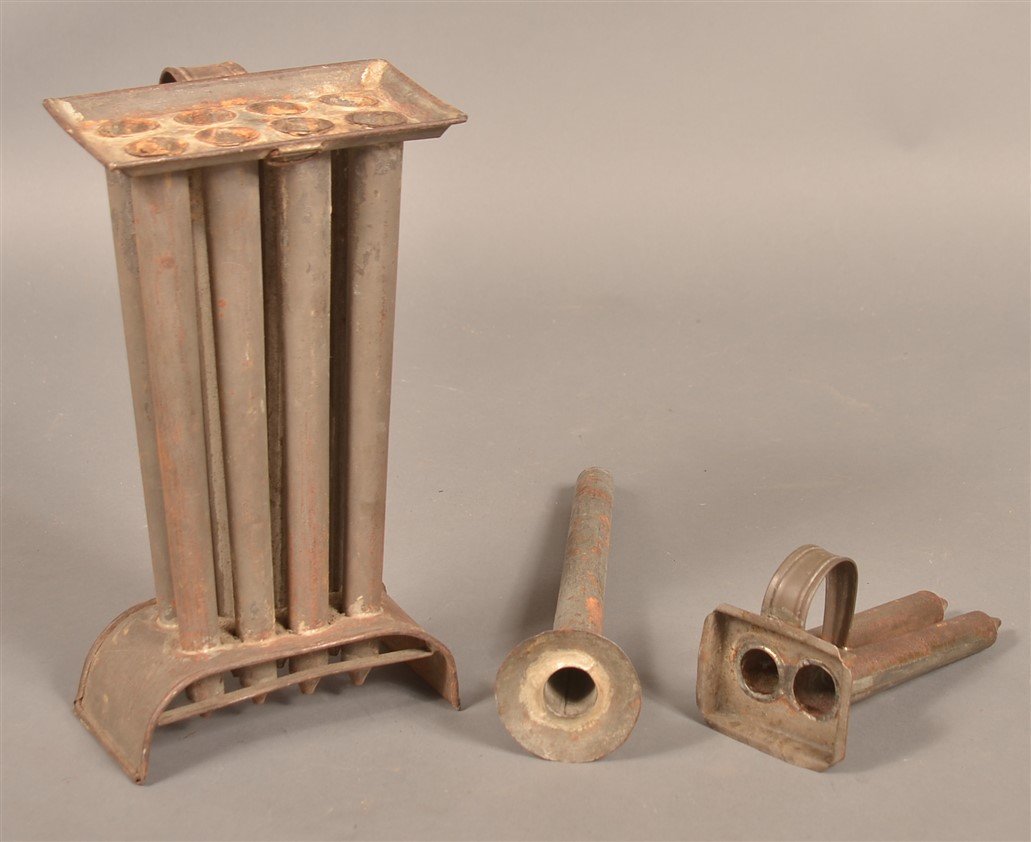 Three Various Tin Candle Molds. (1 of 2)