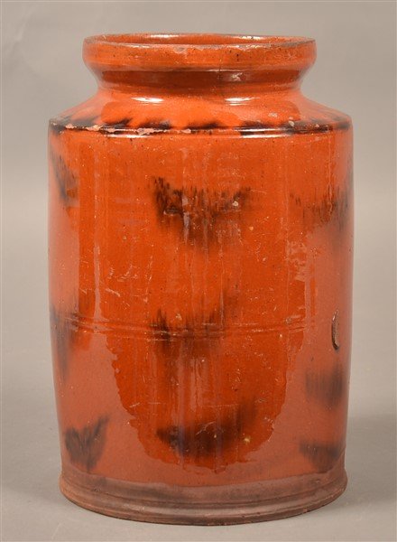 PA 19th Century Mottle Glazed Redware  Jar. (1 of 3)