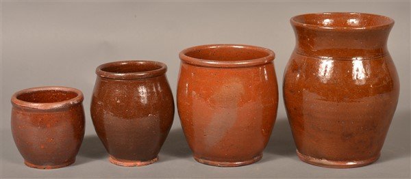 4 19th Century Glazed Redware Storage Jars. (1 of 2)