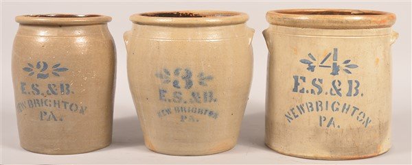 3 Pcs. of E.S. & B. New Brighton, PA Stoneware. (1 of 2)