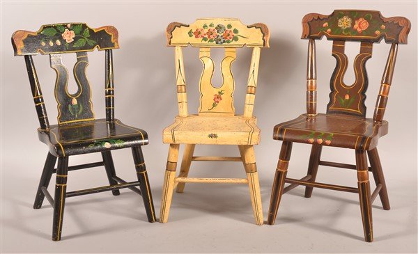 3 Boot-jack back Decorated Child's Chairs. (1 of 3)