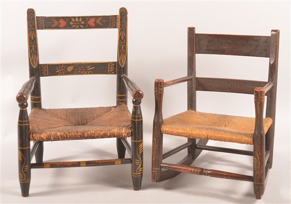 2 19th Century Child's Rush Seat Armchairs. (1 of 1)