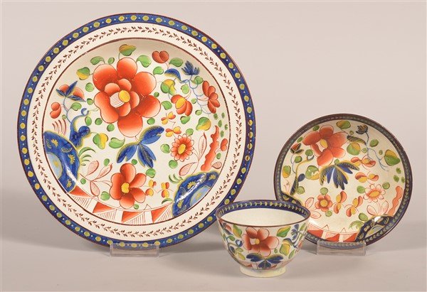 Gaudy Dutch Single Rose Plate, Cup and Saucer. (1 of 3)