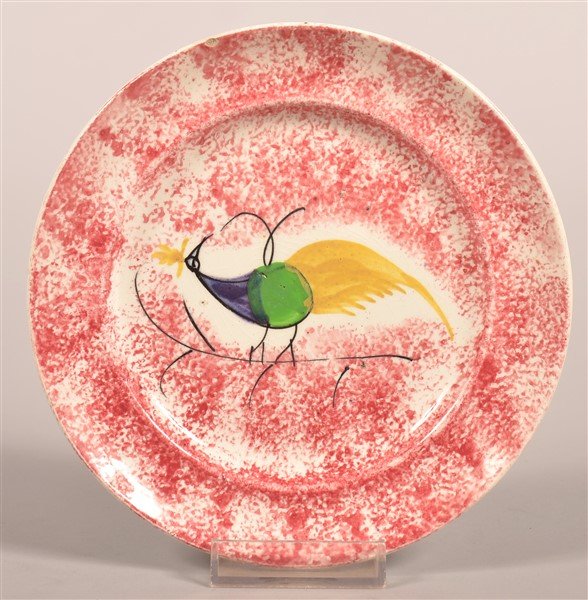 Red Spatter Peafowl Pattern  Plate. (1 of 2)