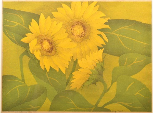 Luigi Rist "Sunflowers" Color Woodcut on Paper. (1 of 4)