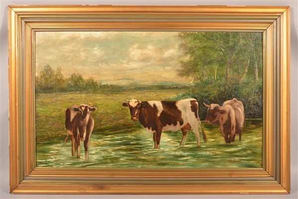 Oil on Canvas Depicting Cows in a Stream. (1 of 6)
