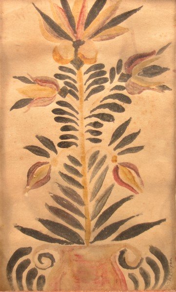 Antique Fraktur Watercolor Drawing of  Tulips. (1 of 2)