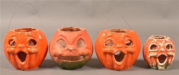 Four Halloween Paper Mache Jack-o-lanterns. (1 of 3)