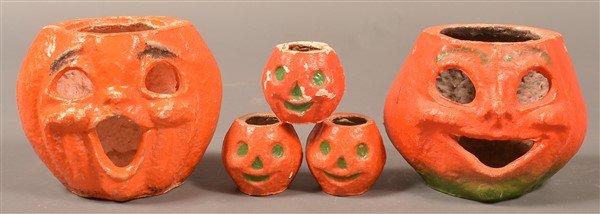 Five Halloween Paper Mache Jack-o-lanterns. (1 of 3)